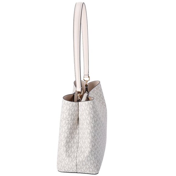 Michael Kors Pratt Medium Shoulder Bucket Bag Signature Logo Light Cream MK - Picture 3 of 6